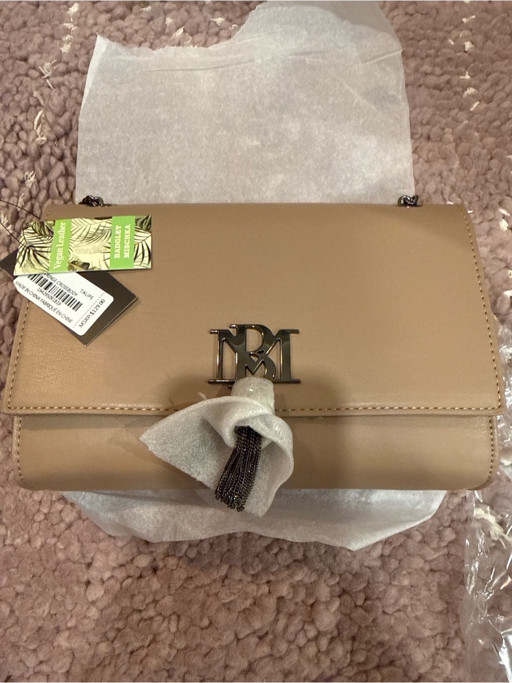 Badgley Mischka Nude Beige Leather Clutch